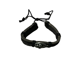 Black Leather Band Fleur De Lis Bracelet