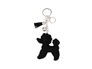 Black & Silver Poodle Tassel Bling Faux Suede Stuffed Pillow Key Chain Handbag Charm