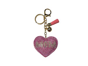 Pink MOM Heart Tassel Bling Faux Suede Stuffed Pillow Key Chain Handbag Charm