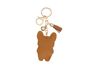 Brown Bulldog Tassel Bling Faux Suede Stuffed Pillow Key Chain Handbag Charm