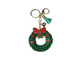 Xmas Wreath Tassel Bling Faux Suede Stuffed Pillow Key Chain Handbag Charm