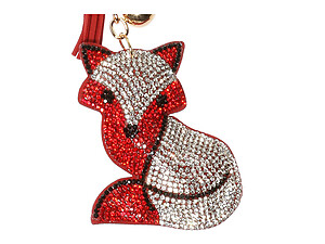 Red Fox Tassel Bling Faux Suede Stuffed Pillow Key Chain Handbag Charm