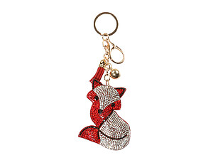 Red Fox Tassel Bling Faux Suede Stuffed Pillow Key Chain Handbag Charm