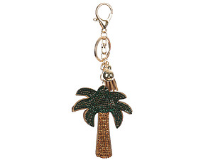 Palmtree Tassel Bling Faux Suede Stuffed Pillow Key Chain Handbag Charm