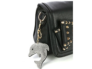 Dolphin Bling Faux Suede Stuffed Pillow Key Chain Handbag Charm