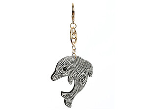 Dolphin Bling Faux Suede Stuffed Pillow Key Chain Handbag Charm