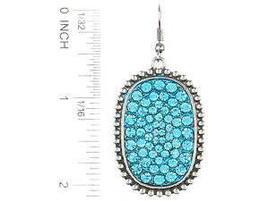 Aqua Blue Pave Crystal Stone Aged Finish Metal Frame Fish Hook Earrings