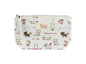 Small Beige Kitten Print Carry All Pouch Bag Accessory w/ Strap