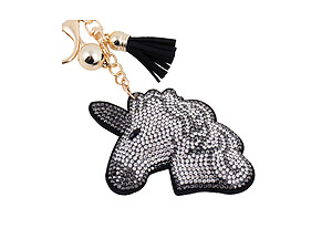 Black Unicorn Tassel Bling Faux Suede Stuffed Pillow Key Chain Handbag Charm