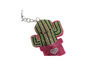 Cartoon Cactus Tassel Bling Faux Suede Stuffed Pillow Key Chain Handbag Charm