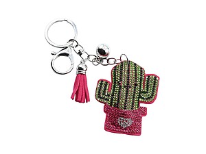 Cartoon Cactus Tassel Bling Faux Suede Stuffed Pillow Key Chain Handbag Charm