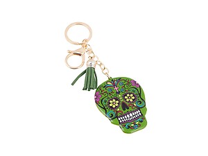 Green Metal Sugar Skull Tassel Key Chain Handbag Charm