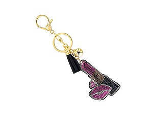 Lipstick Tassel Bling Faux Suede Stuffed Pillow Key Chain Handbag Charm