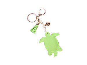 Green Turtle Tassel Bling Faux Suede Stuffed Pillow Key Chain Handbag Charm