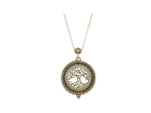 Goldtone Tree of Life Magnifying Glass Pendant Necklace