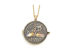 Goldtone & Abalone Tree of Life Magnifying Glass Pendant Necklace