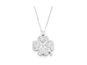 Silvertone Clear Crystal Pave Clover Pendant Necklace