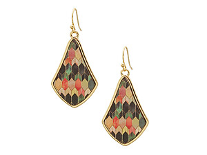 Geometric Printed Wood Moroccan Lozenge Shaped Earrings