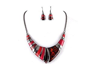 Red Vintage Acrylic Stone Collar Necklace & Earring Set