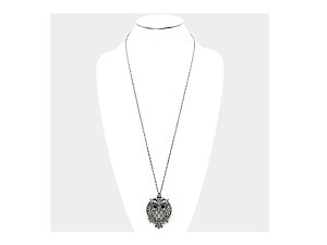 Silvertone Owl Magnifying Glass Pendant Necklace