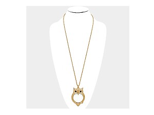 Goldtone Wise Owl Magnifying Glass Pendant Necklace