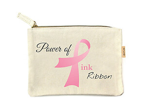 Power of Pink Ribbon Small Cotton Canvas Cosmetic Zipper Eco Pouch Bag