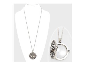 Silvertone & Abalone Tree of Life Magnifying Glass Pendant Necklace