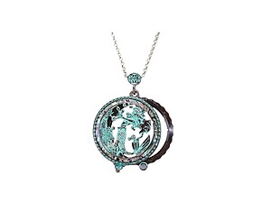 Verdigris Patina Mermaid Magnifying Glass Pendant Long Necklace