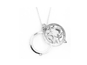 Antique Silver Seahorse Magnifying Glass Pendant Long Necklace