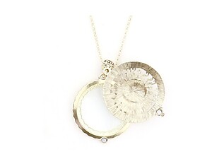 Antique Gold Sun Crescent Moon Magnifying Glass Pendant Long Necklace