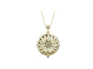 Antique Gold Metal Sunflower Magnifying Glass Pendant Long Necklace