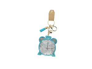 Aqua Clock Tassel Bling Faux Suede Stuffed Pillow Key Chain Handbag Charm