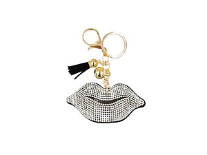 Clear Lips Tassel Bling Faux Suede Stuffed Pillow Key Chain Handbag Charm