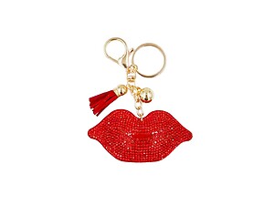 Red Lips Tassel Bling Faux Suede Stuffed Pillow Key Chain Handbag Charm