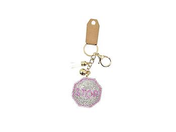 Pink STOP Tassel Bling Faux Suede Stuffed Pillow Key Chain Handbag Charm