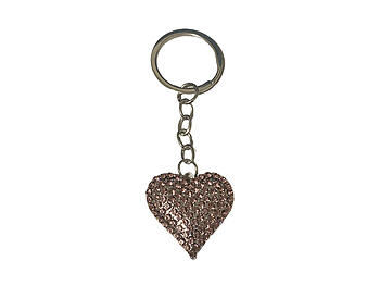 Light Purple & Silvertone Crystal Stone Heart Shaped Pendant Keychain