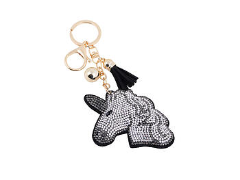 Black Unicorn Tassel Bling Faux Suede Stuffed Pillow Key Chain Handbag Charm