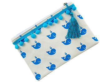 Blue Whale Canvas Print Carry All Pouch Bag Accessory w/ Tassel