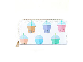 Drink Cups Vinyl Printed Zip Around Clutch Wallet