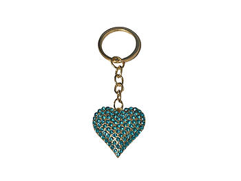 Turquoise & Goldtone Crystal Stone Heart Shaped Pendant Keychain