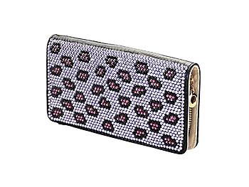 Purple & Black Leopard Print Crystal Studded Continental Wallet