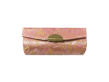 Light Pink Chinese Silk Print Lipstick Case w/ Mirror