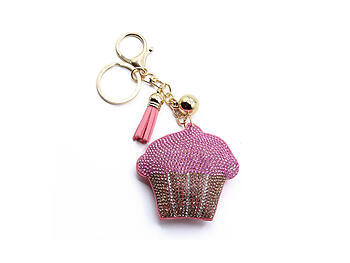 Cupcake Tassel Bling Faux Suede Stuffed Pillow Key Chain Handbag Charm