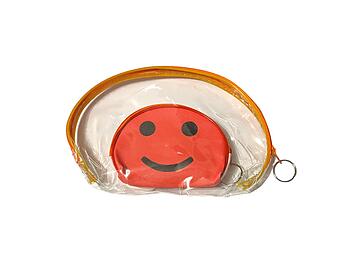 Orange Happy Face Coin Purse Keychain Large Zipper Cosmetic Bag Set