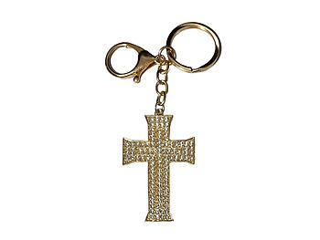 Gold Crystal Stone Metal Cross Shaped Pendant Keychain