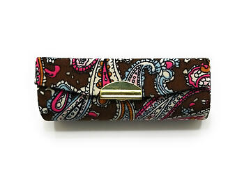 Brown Paisley Print Lipstick Case w/ Mirror