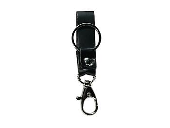 Black Faux Leather Strap Clip Key Chain w/ Silver Ring