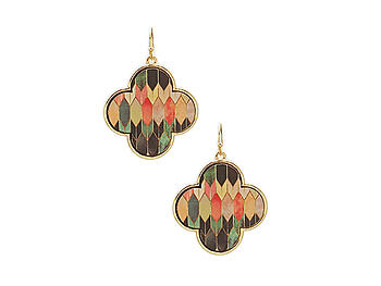 Geometric Printed Wood Moroccan Quatrefoil Shaped Earrings