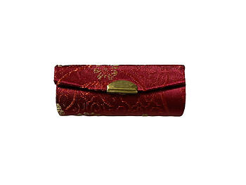 Burgundy Chinese Silk Print Lipstick Case w/ Mirror