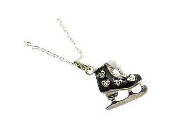 Crystal Stone Ice Skate Necklace in Rhodium Tone